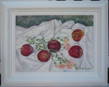 Painting titled "apples & pinks" by Andilucasart, Original Artwork, Oil