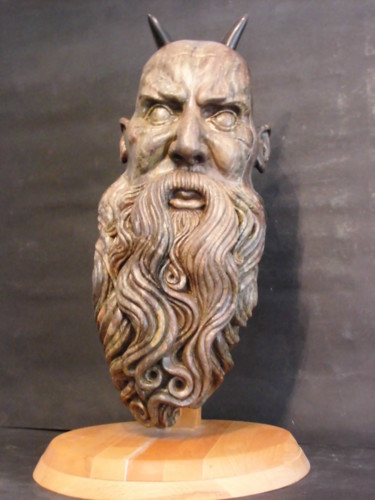 Skulptur mit dem Titel "alter-faun-mit-bart…" von Andimar, Original-Kunstwerk