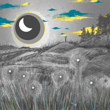 Druckgrafik mit dem Titel "Night horizon" von Andjela Milosevic, Original-Kunstwerk, Digitaldruck Auf Andere starre Platte m…