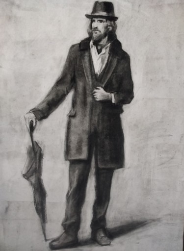 Рисунок под названием "Человек в пальто,шл…" - Andrei Sedov, Подлинное произведение искусства, Пигменты