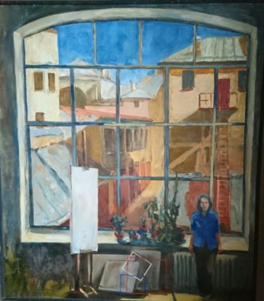 Peinture intitulée "Портрет у окна дипл…" par Andrei Sedov, Œuvre d'art originale, Huile