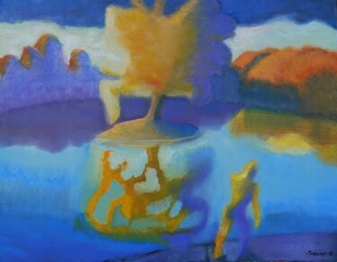 Painting titled "at lake" by András Breznay, Original Artwork