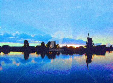 Pintura titulada "Molen in Nederland.…" por András Váczi, Obra de arte original, Oleo