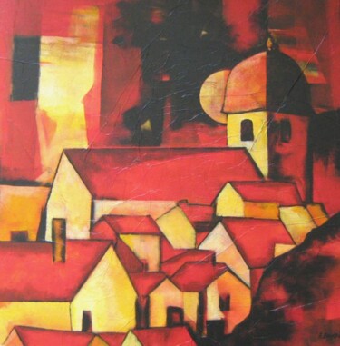 Peinture intitulée "clocher" par Andre Bourdin, Œuvre d'art originale