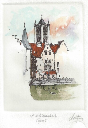 "Gent Sint Niklaas K…" başlıklı Baskıresim André Colpin tarafından, Orijinal sanat, Oyma baskı 