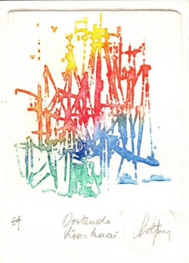 Prenten & gravures getiteld "Oostende - Vissersk…" door André Colpin, Origineel Kunstwerk, Ets