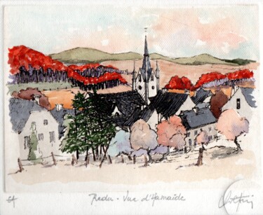 Druckgrafik mit dem Titel "Redu - Vue d'Hamaide" von André Colpin, Original-Kunstwerk, Radierung