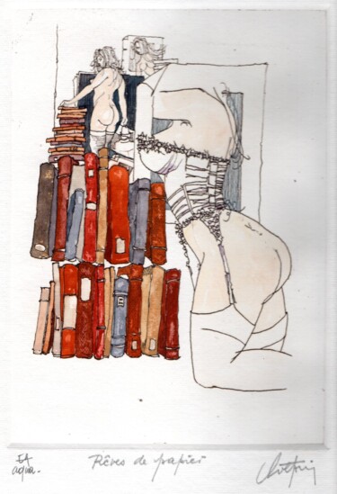 Gravures & estampes intitulée "Rêves de papier" par André Colpin, Œuvre d'art originale, Eau-forte