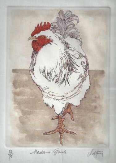 Gravures & estampes intitulée "Madame Poule" par André Colpin, Œuvre d'art originale