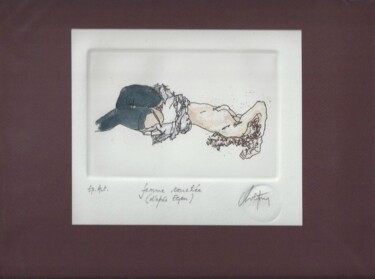 Gravures & estampes intitulée "Femme couchée (d'ap…" par André Colpin, Œuvre d'art originale, Eau-forte
