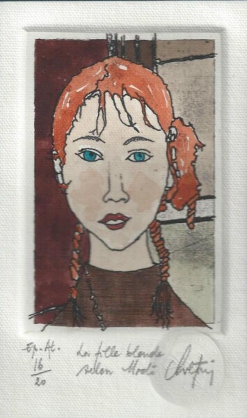 Incisioni, stampe intitolato "La fille blonde sel…" da André Colpin, Opera d'arte originale, Acquaforte