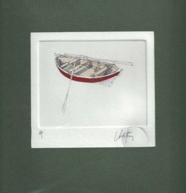 Prenten & gravures getiteld "La barque rouge" door André Colpin, Origineel Kunstwerk, Ets