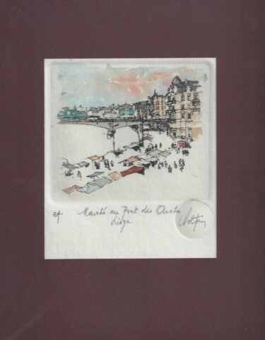 Impressões e gravuras intitulada "Liège - Marché au P…" por André Colpin, Obras de arte originais, Água forte