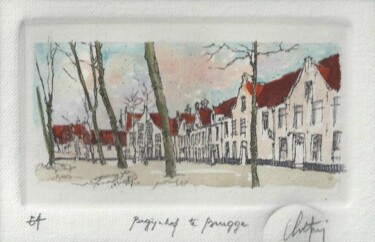 "Brugge - Begijnhof…" başlıklı Baskıresim André Colpin tarafından, Orijinal sanat, Oyma baskı 
