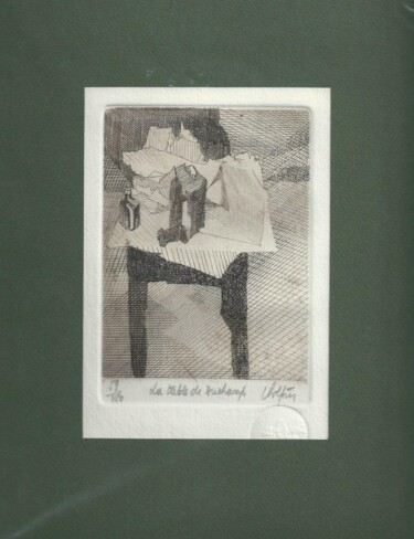 Printmaking titled "La table de Duchamp" by André Colpin, Original Artwork, Etching