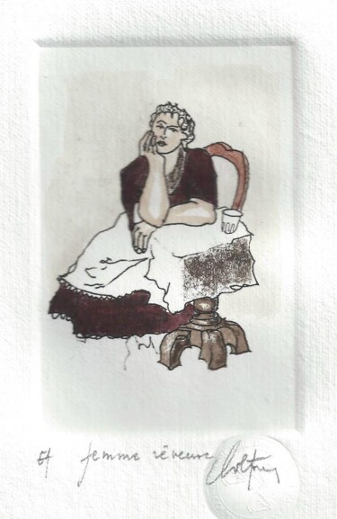 Printmaking titled "Femme rêveuse" by André Colpin, Original Artwork, Etching