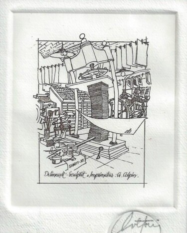 Incisioni, stampe intitolato "ex-libris d'André C…" da André Colpin, Opera d'arte originale, Acquaforte