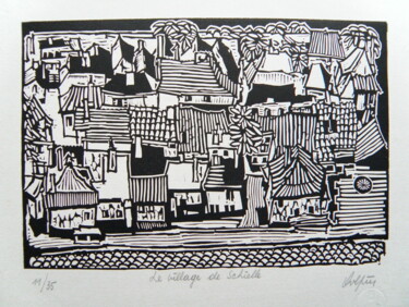 Druckgrafik mit dem Titel "Le Village de Schie…" von André Colpin, Original-Kunstwerk, Linoldrucke