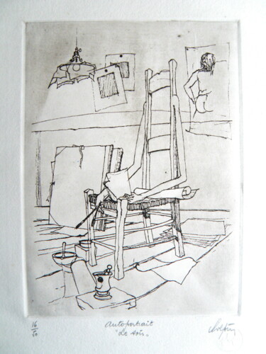 Printmaking titled "Autoportrait "Le so…" by André Colpin, Original Artwork, Etching