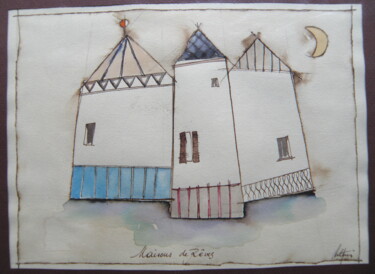 Disegno intitolato "Maisons de rêve" da André Colpin, Opera d'arte originale, Inchiostro