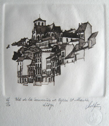 Gravures & estampes intitulée "Liège - Boulevard S…" par André Colpin, Œuvre d'art originale, Eau-forte