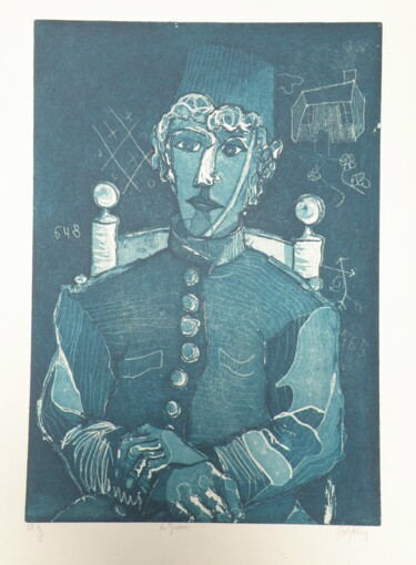 Incisioni, stampe intitolato "Le Groom ( bleu)" da André Colpin, Opera d'arte originale, Acquaforte
