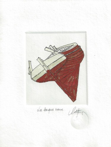 Prenten & gravures getiteld "La barque neuve" door André Colpin, Origineel Kunstwerk, Ets