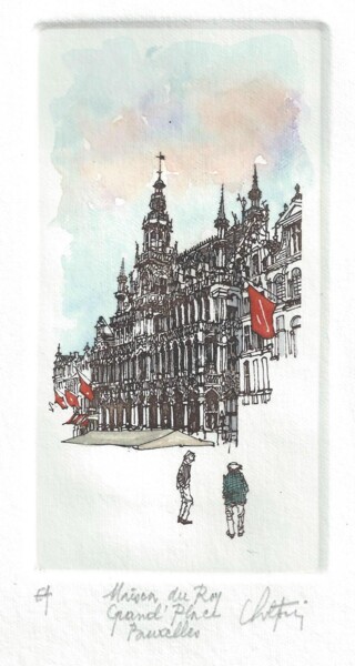 Printmaking titled "Bruxelles - Grand'P…" by André Colpin, Original Artwork, Etching