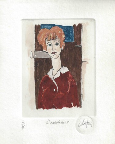 Incisioni, stampe intitolato "L'adolescent" da André Colpin, Opera d'arte originale, Acquaforte