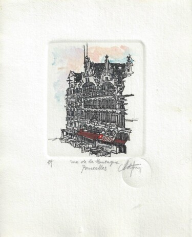 Druckgrafik mit dem Titel "Bruxelles - rue de…" von André Colpin, Original-Kunstwerk, Radierung