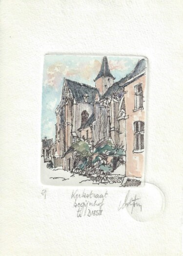 Printmaking titled "Diest - Kerkstraat…" by André Colpin, Original Artwork, Etching