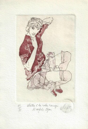 Printmaking titled "Wally à la robe rou…" by André Colpin, Original Artwork, Etching