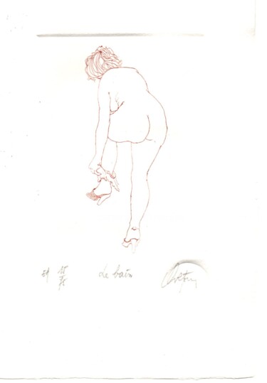 Gravures & estampes intitulée "Nu à sa toilette -…" par André Colpin, Œuvre d'art originale, Eau-forte