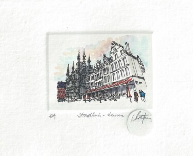 Gravures & estampes intitulée "Leuven Stadhuis" par André Colpin, Œuvre d'art originale, Eau-forte