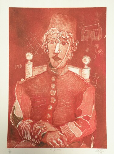 Obrazy i ryciny zatytułowany „Le groom (rouge)” autorstwa André Colpin, Oryginalna praca, Akwaforta