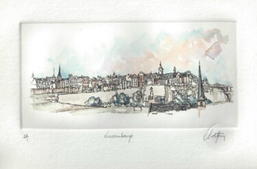 Prenten & gravures getiteld "Luxembourg Panorama" door André Colpin, Origineel Kunstwerk, Ets