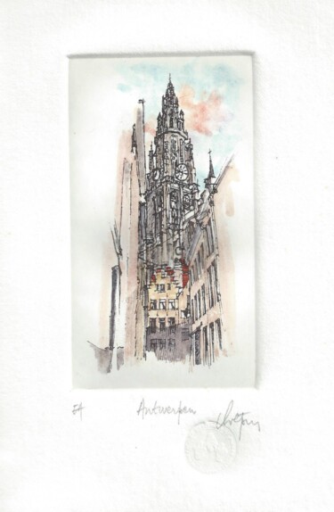 Obrazy i ryciny zatytułowany „Antwerpen” autorstwa André Colpin, Oryginalna praca, Akwaforta