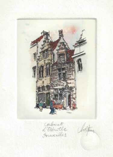 Prenten & gravures getiteld "Bruxelles Cabaret l…" door André Colpin, Origineel Kunstwerk, Ets