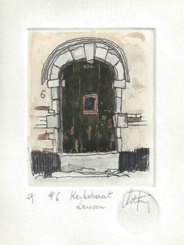 Gravures & estampes intitulée "Leuven 6 Kerkstraat" par André Colpin, Œuvre d'art originale, Eau-forte