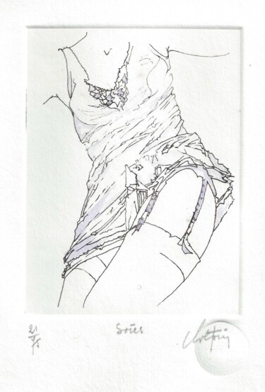 Gravures & estampes intitulée "Soies - aquarellée" par André Colpin, Œuvre d'art originale, Eau-forte