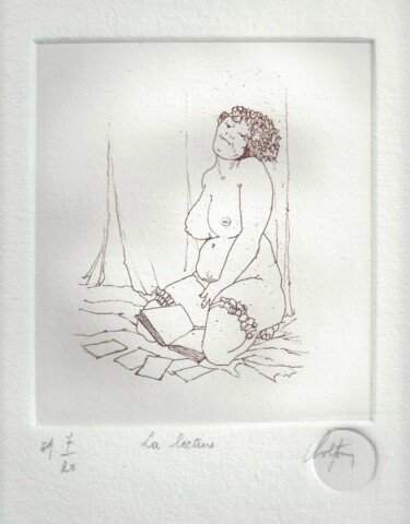 Prenten & gravures getiteld "La lecture" door André Colpin, Origineel Kunstwerk, Ets