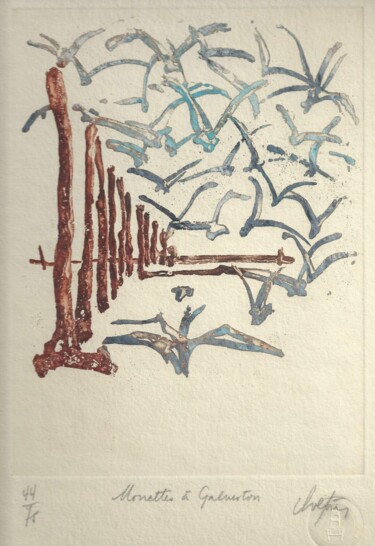 Gravures & estampes intitulée "Mouettes à Galveston" par André Colpin, Œuvre d'art originale, Eau-forte