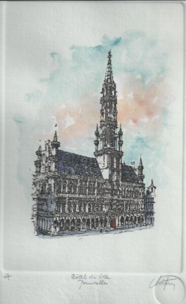 Obrazy i ryciny zatytułowany „Bruxelles Hôtel de…” autorstwa André Colpin, Oryginalna praca, Akwaforta