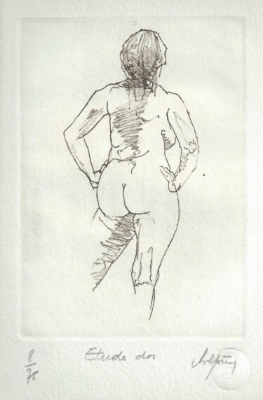 Gravures & estampes intitulée "Etude nu de dos (gr…" par André Colpin, Œuvre d'art originale, Eau-forte