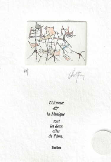 Incisioni, stampe intitolato "Chevalets + texte "…" da André Colpin, Opera d'arte originale, Acquaforte