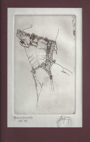 Gravures & estampes intitulée "Guêpière ( grande)" par André Colpin, Œuvre d'art originale, Eau-forte