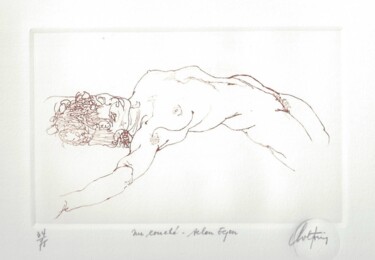 Gravures & estampes intitulée "Nu couché selon Egon" par André Colpin, Œuvre d'art originale, Eau-forte