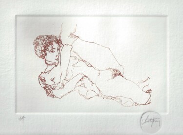 Gravures & estampes intitulée "Etude sur un nu cou…" par André Colpin, Œuvre d'art originale, Eau-forte