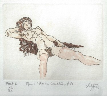 Gravures & estampes intitulée "Etude -  "Edith" -…" par André Colpin, Œuvre d'art originale, Eau-forte