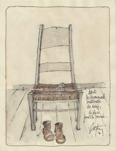 Zeichnungen mit dem Titel "Après la promenade…" von André Colpin, Original-Kunstwerk, Tinte